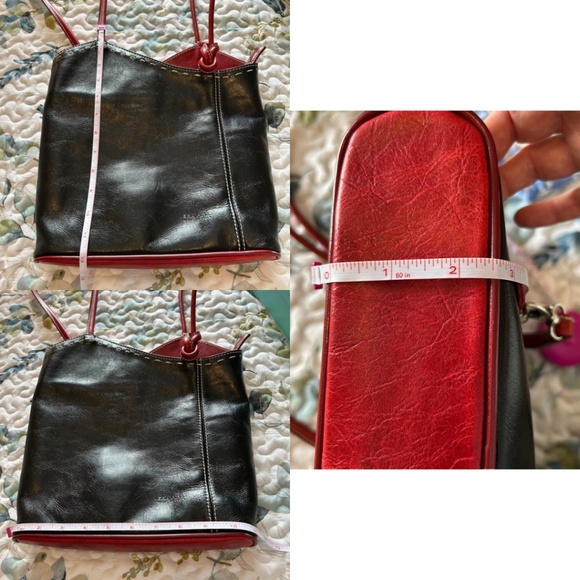 VERA PELLE Made in Italy Black and Red Leather Backpack with Convertible Straps - Picture 14 of 17